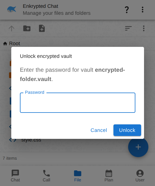 Encrypted folder storage